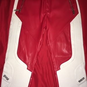 Red and white biker leather pants size 32 in decent shape!